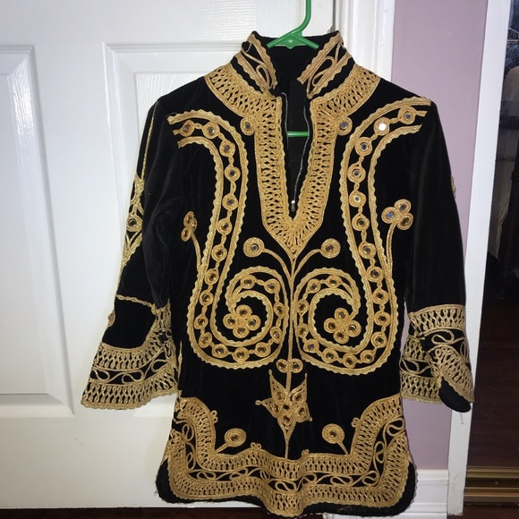 Tops - 60s/70s black velvet and two tone gold tunic